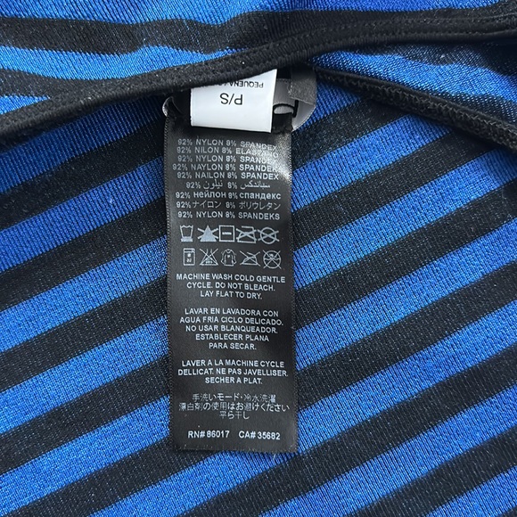 Bebe One Shoulder Bodycon Blue & Black Stripe Dress Small - Picture 6 of 6